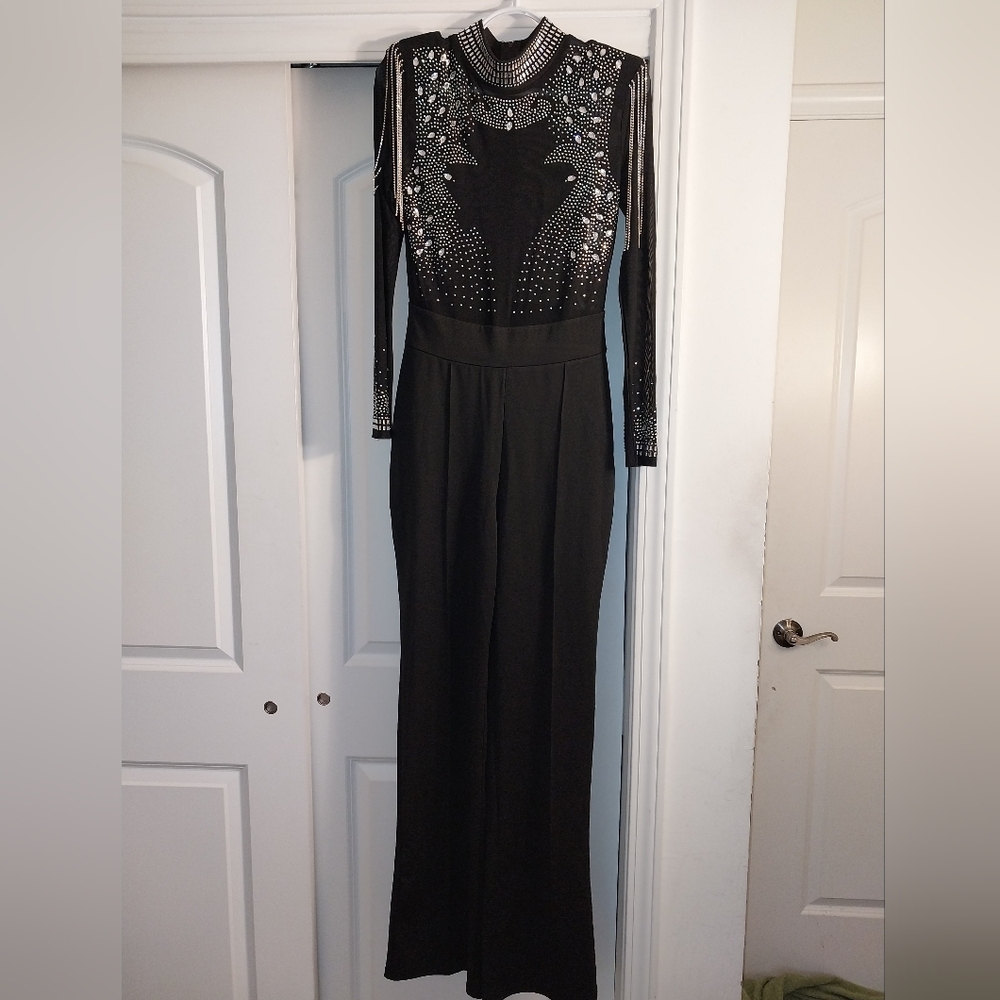 Chic Black Embellished Long Sleeve Dress